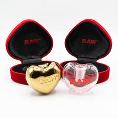 RAW Heart-Shaped Glass Ashtray with Luxury Red Gift Case – Gold & Clear