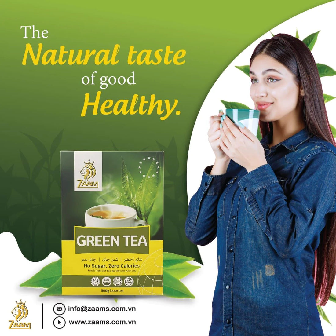  ZAAM Green Tea - No Sugar, Zero Calories 500g - Premium Vietnamese Tea For Authentic Taste Experience