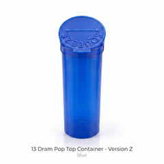 Blue 13 Dram Pop Top Containers –  Version Z - Blue Translucent PP Plastic Squeeze Lid Storage Vials | 80mm height x 30mm diameter