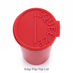 Red 13 Dram Pop Top Containers – Version Z, 80mm x 30mm PP Plastic Squeeze Lid Storage Pots – Box of 315