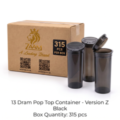 Black 13 Dram Pop Top Containers – Version Z | Plastic Storage Vials | 80mm height x 30mm diameter,