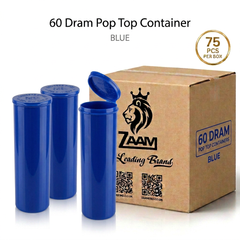 Blue 60 Dram Pop Top Containers – Squeeze Top PP Plastic Storage Tubes | 13.5cm x 4.5cm | 75 Pack