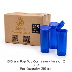 Blue 13 Dram Pop Top Containers –  Version Z - Blue Translucent PP Plastic Squeeze Lid Storage Vials | 80mm height x 30mm diameter