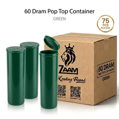 Green 60 Dram Pop Top Containers – Squeeze Top PP Plastic Storage Tubes | 13.5cm x 4.5cm | 75 Pack