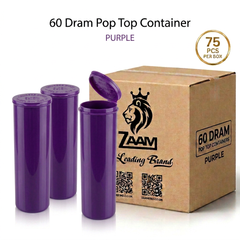 Purple 60 Dram Pop Top Containers – Squeeze Top PP Plastic Storage Tubes | 13.5cm x 4.5cm | 75 Pack