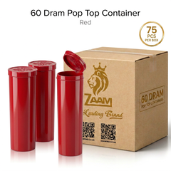Red 60 Dram Pop Top Containers – Squeeze-to-Open PP Plastic Storage Tubes | 13.5cm x 4.5cm | Pack of 75