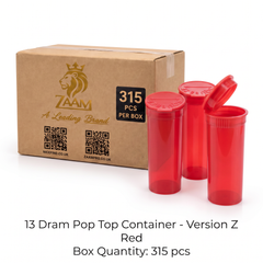 Red 13 Dram Pop Top Containers – Version Z, 80mm x 30mm PP Plastic Squeeze Lid Storage Pots – Box of 315