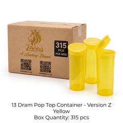 Yellow 13 Dram Pop Top Containers – Version Z, 80mm x 30mm PP Plastic Storage Pots – Box of 315
