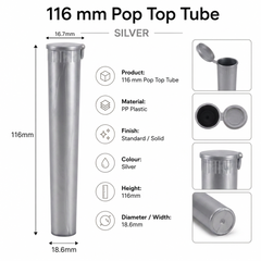 Silver 116mm Pop Top Tube 500 Pcs – Slim PP Plastic Flip-Top Storage Container | 116mm x 18.6mm