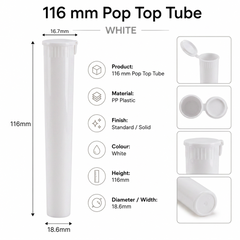 White 116mm Pop Top Tube 500 Pcs – Slim PP Plastic Flip-Top Storage Container | 116mm x 18.6mm