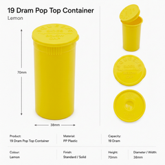 Lemon 19 Dram Pop Top Containers 225 Pcs – Squeeze-to-Open PP Plastic Storage Tubes | 7cm x 3.8cm