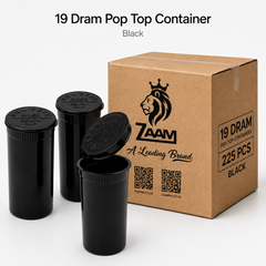 Black 19 Dram Pop Top Containers 225 Pcs – Squeeze-to-Open PP Plastic Storage Tubes | 7cm x 3.8cm