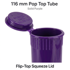 Solid Purple 116mm Pop Top Tube 500 Pcs – Slim PP Plastic Flip-Top Storage Container | 116mm x 18.6mm