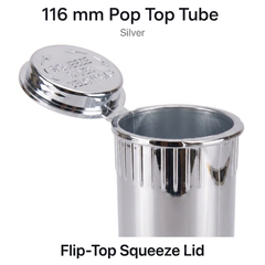 Silver 116mm Pop Top Tube 500 Pcs – Slim PP Plastic Flip-Top Storage Container | 116mm x 18.6mm