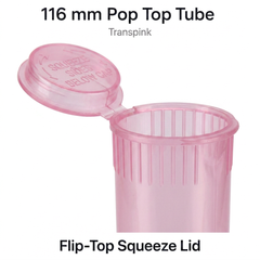 Transparent Pink 116mm Pop Top Tube 500 Pcs – Slim PP Plastic Flip-Top Storage Container | 116mm x 18.6mm