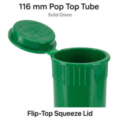 Solid Green 116mm Pop Top Tube 500 Pcs – Slim PP Plastic Flip-Top Storage Container | 116mm x 18.6mm