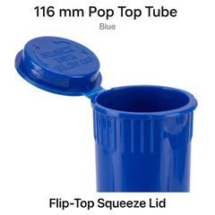 Blue 116mm Pop Top Tube – Slim PP Plastic Flip-Top Storage Container | 116mm x 18.6mm