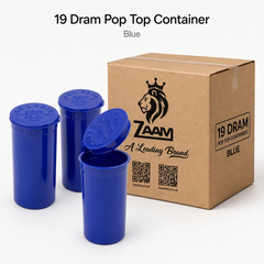 Blue 19 Dram Pop Top Containers – Squeeze-to-Open PP Plastic Storage Tubes | 7cm x 4cm