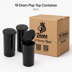 Black 19 Dram Pop Top Containers – Squeeze-to-Open PP Plastic Storage Tubes | 7cm x 4cm