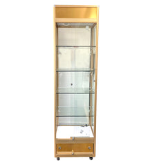 Gold Glass Display Cabinet with LED Lights and Storage