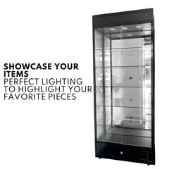 Black Glass Display Cabinet with LED Lights and Storage