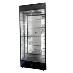 Black Glass Display Cabinet with LED Lights and Storage | 100cm x 40cm x 245cm | Collection Only