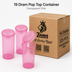 Transparent-Pink 19 Dram Pop Top Containers 225 Pcs – Squeeze-to-Open PP Plastic Storage Tubes | 7cm x 3.8cm