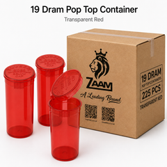 Transparent-Red 19 Dram Pop Top Containers 225 Pcs – Squeeze-to-Open PP Plastic Storage Tubes | 7cm x 3.8cm