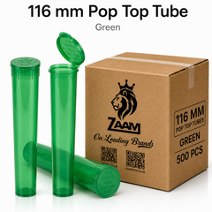 Transparent Green 116mm Pop Top Tube 500 Pcs– Slim PP Plastic Flip-Top Storage Container | 116mm x 18.6mm