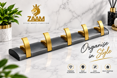 ZAAM 5 Hook Gunmetal & Gold Heavy Duty Aluminium Wall-Mounted Hanger | Coat, Towel & Clothes Hanging Rack