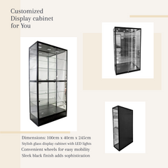 Black Glass Display Cabinet with LED Lights and Storage | 100cm x 40cm x 245cm | Collection Only