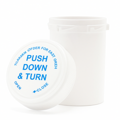 20 Dram Push N Turn Reverse Cap Bottles Pop Tops,  Twist Cap Bottles Container Vials RX