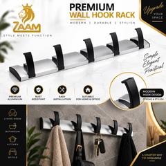 ZAAM 5 Hook Gunmetal & Gold Heavy Duty Aluminium Wall-Mounted Coat Hanger | Towel & Clothes Hanging Rack