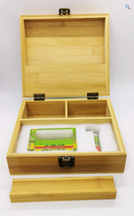 Reggae Flag 420 Snuff Wooden Box – Large Wooden Tobacco Rolling Box with Glass Ashtray & Smoking Pipe