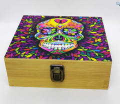 Skull Snuff Wooden Box – Large Wooden Tobacco Rolling Box with Glass Ashtray & Smoking Pipe