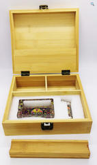 Skull Snuff Wooden Box – Large Wooden Tobacco Rolling Box with Glass Ashtray & Smoking Pipe