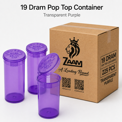 Transparent-Purple 19 Dram Pop Top Containers 225 pcs – Squeeze-to-Open PP Plastic Storage Tubes | 7cm x 3.8cm
