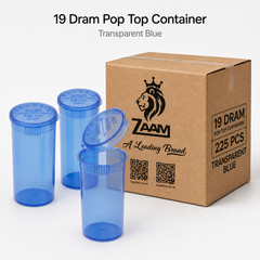 Transparent-Blue 19 Dram Pop Top Containers 225 Pcs – Squeeze-to-Open PP Plastic Storage Tubes | 7cm x 3.8cm