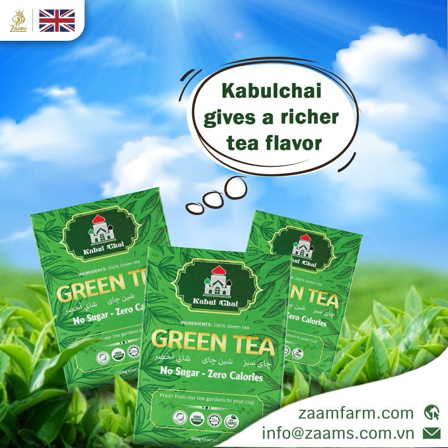 Kabul Chai, green tea, no sugar, no calories, certified Halal, loose tea, Southeast Asian highlands, fresh, fragrance, nutrition, high-quality packaging, positive customer reviews, guilt-free, natural, aromatic, wholesome, refreshing, tea enthusiasts, health-conscious, antioxidants, metabolism boost, immune support, heart health, calming properties.