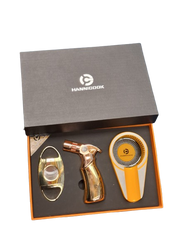 Classic HANNICOOK Cigar Gift Set - 3- Piece Set with Torch Lighter, Cutter, and Ashtray